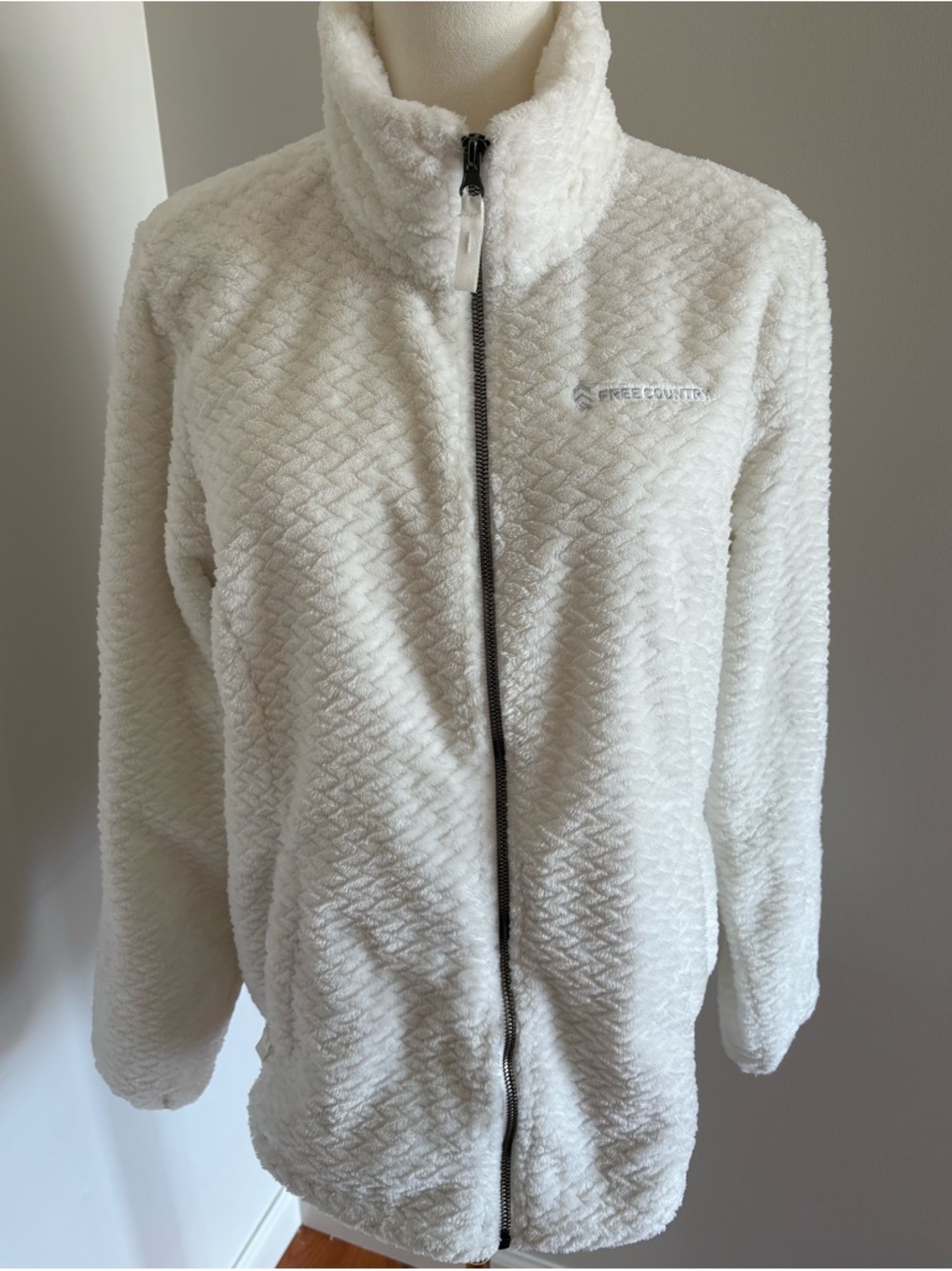Free Country White Cable Braided Butter Pile Full-Zip Fleece Jacket